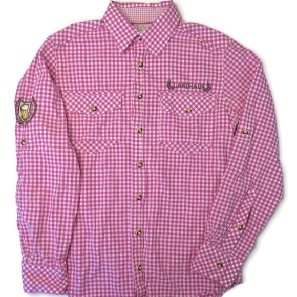 Landhaus Pink Gingham Button Down Shirt Mens Small - Picture 1 of 7
